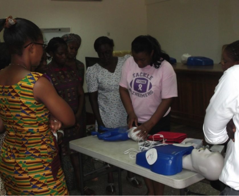 c. Mrs Yvonne Adih (Board President) giving practical Demonstration CPR-First Aid and Dementia