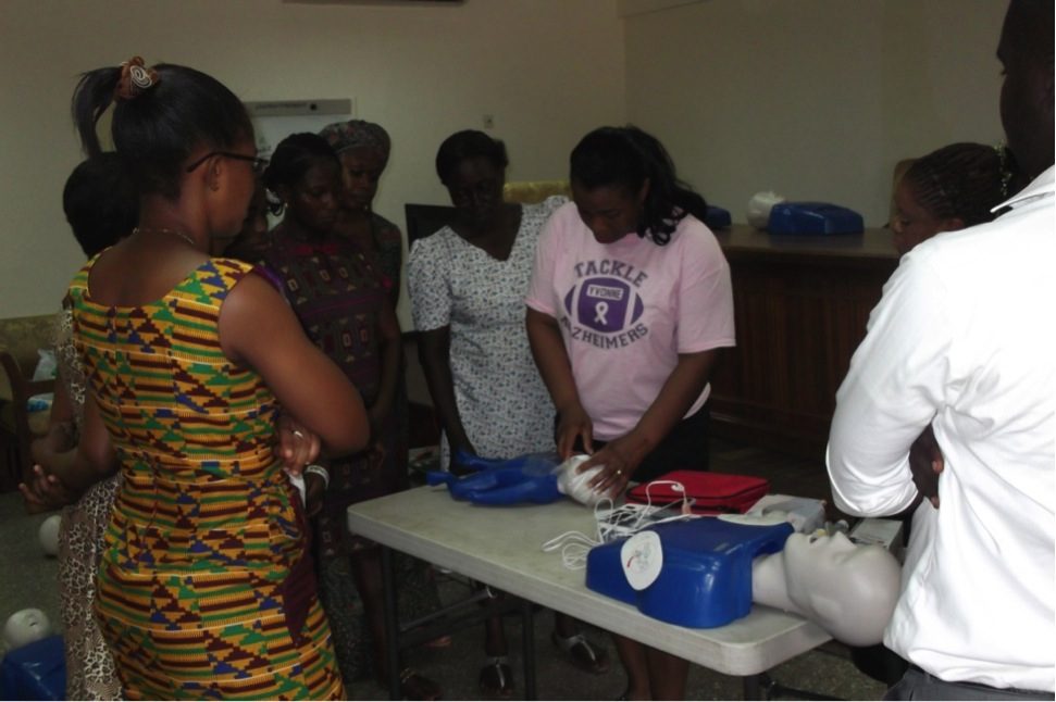 c. Mrs Yvonne Adih (Board President) giving practical Demonstration CPR-First Aid and Dementia